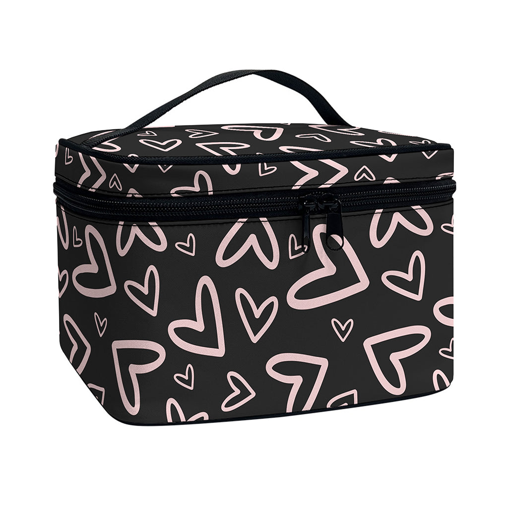 Cute Pink Heart Pattern Print Travel Makeup Bag