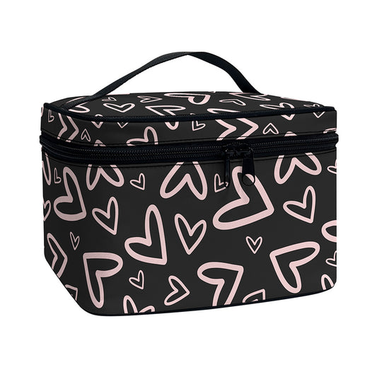 Cute Pink Heart Pattern Print Travel Makeup Bag