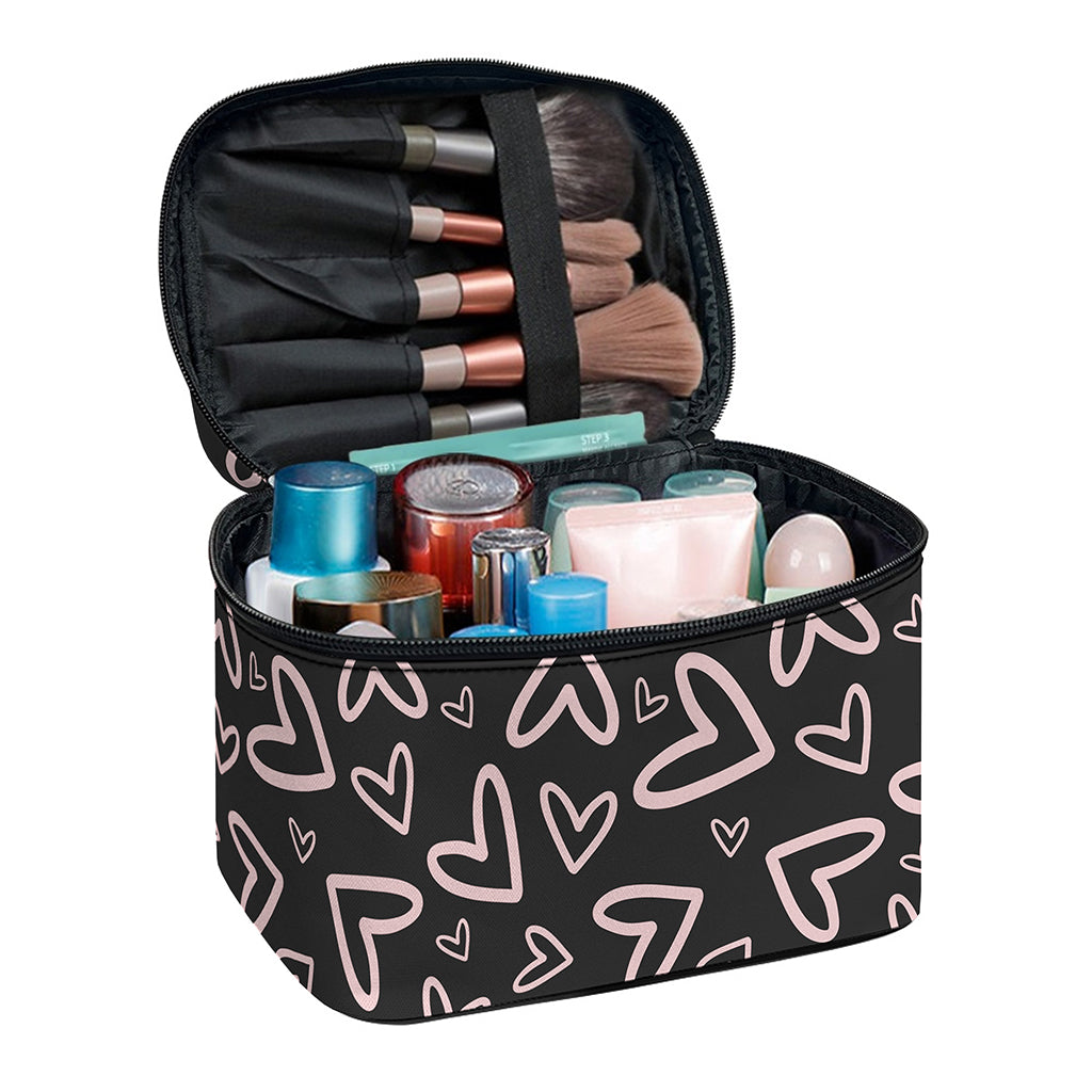 Cute Pink Heart Pattern Print Travel Makeup Bag