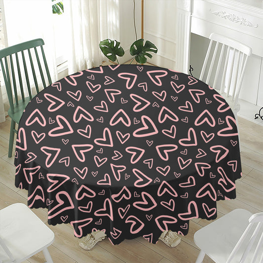 Cute Pink Heart Pattern Print Waterproof Round Tablecloth
