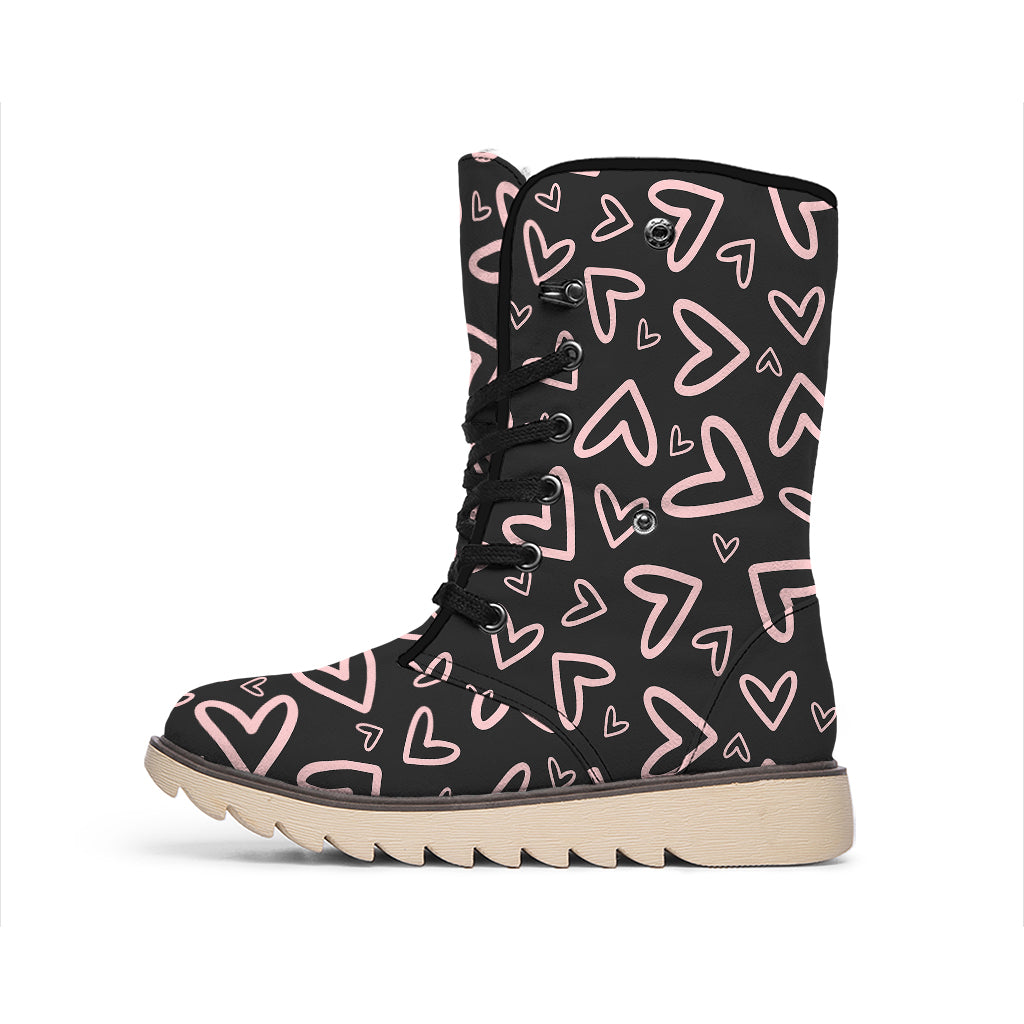 Cute Pink Heart Pattern Print Winter Boots