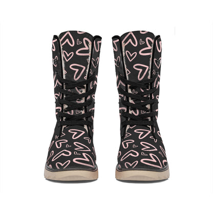 Cute Pink Heart Pattern Print Winter Boots