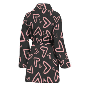 Cute Pink Heart Pattern Print Women's Bathrobe