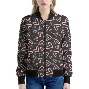 Cute Pink Heart Pattern Print Women's Bomber Jacket