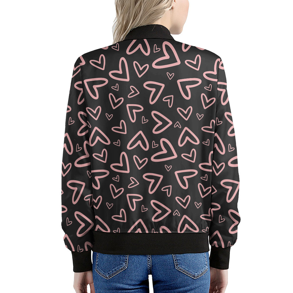 Cute Pink Heart Pattern Print Women's Bomber Jacket