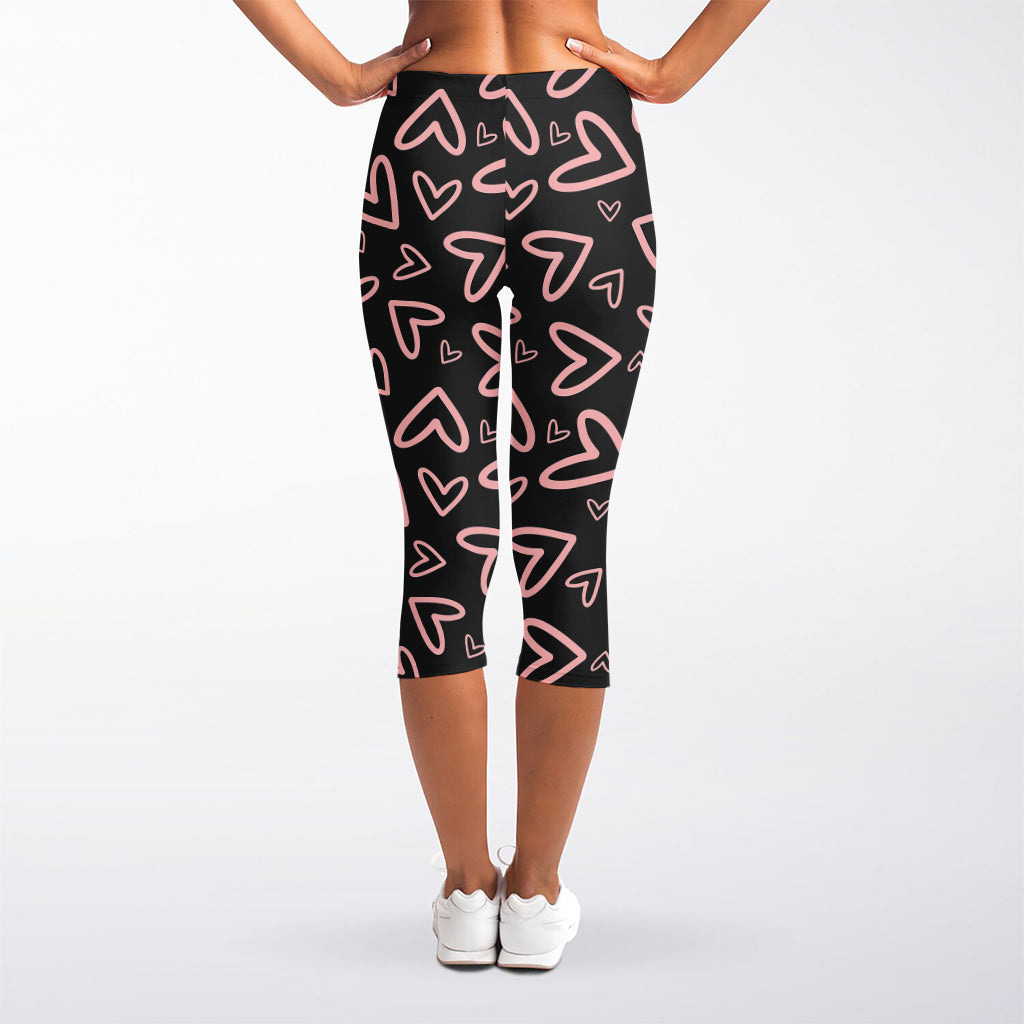 Cute Pink Heart Pattern Print Women's Capri Leggings