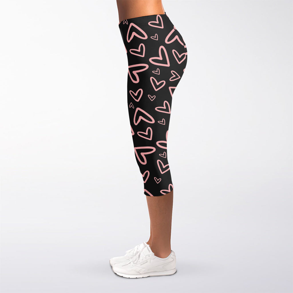 Cute Pink Heart Pattern Print Women's Capri Leggings
