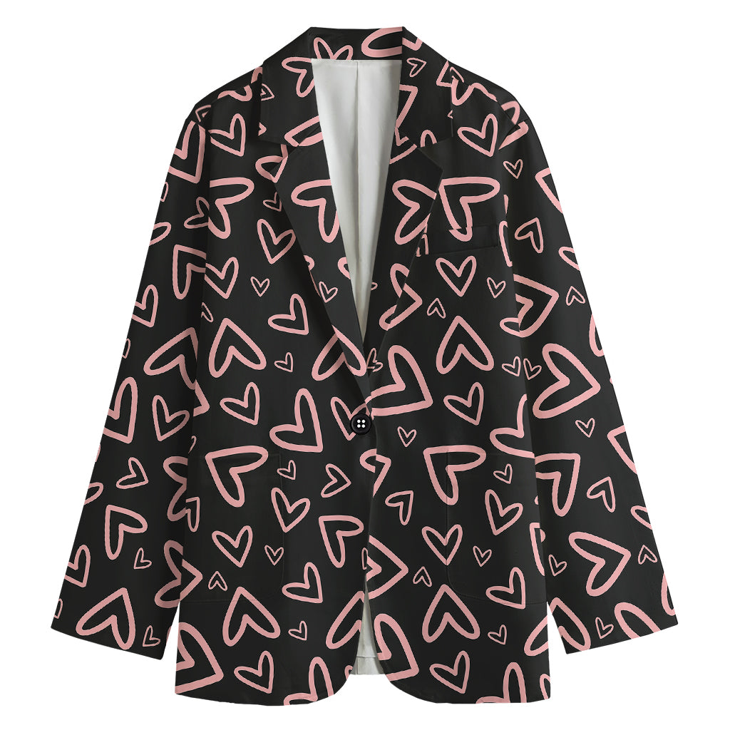 Cute Pink Heart Pattern Print Women's Cotton Blazer