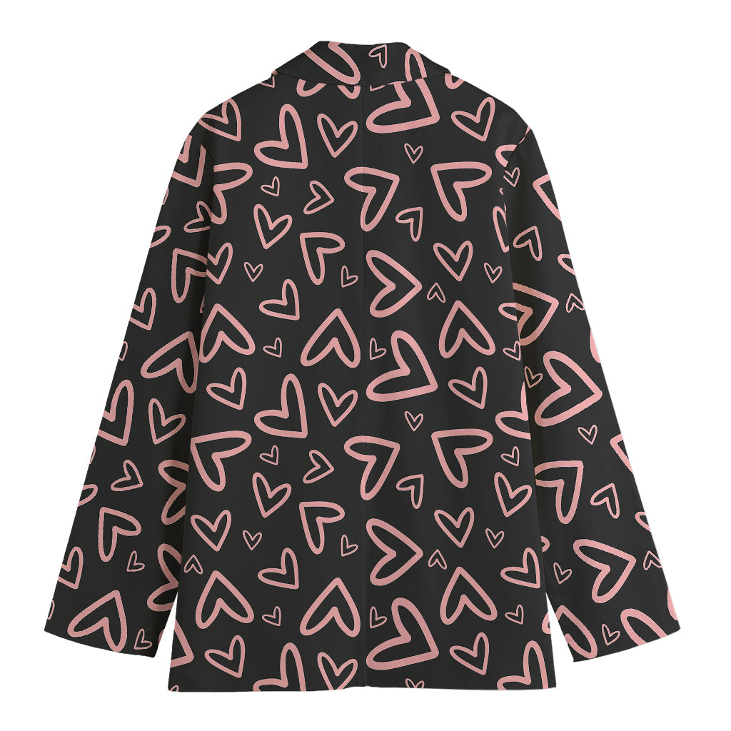 Cute Pink Heart Pattern Print Women's Cotton Blazer