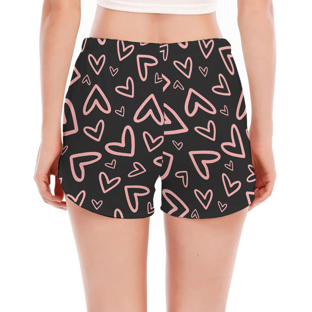 Cute Pink Heart Pattern Print Women's Split Running Shorts