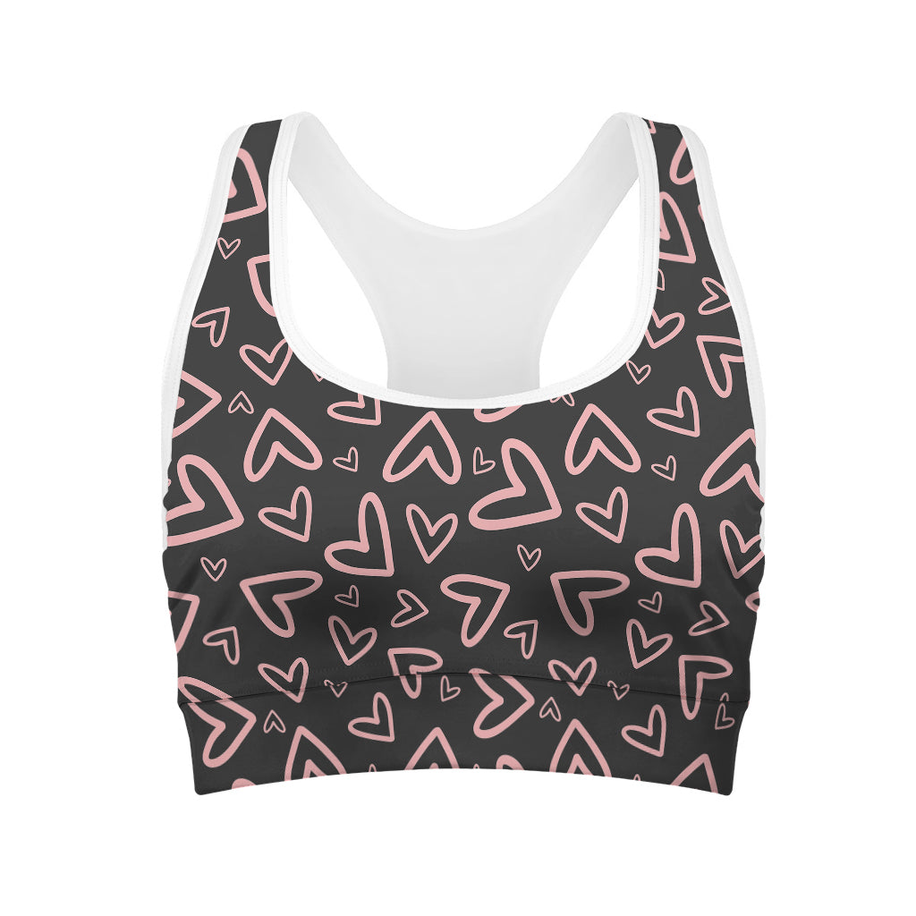Cute Pink Heart Pattern Print Women's Sports Bra