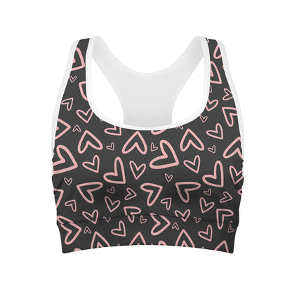 Cute Pink Heart Pattern Print Women's Sports Bra