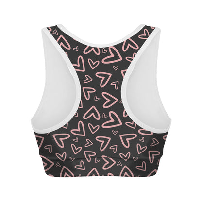 Cute Pink Heart Pattern Print Women's Sports Bra