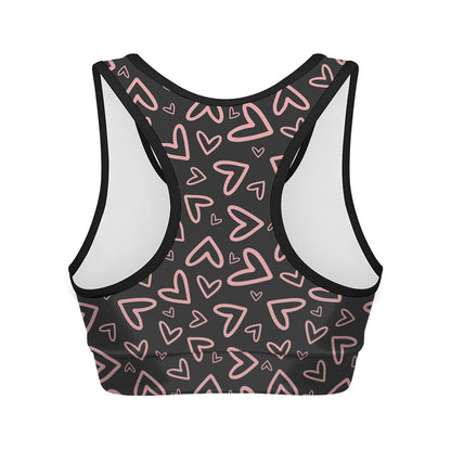 Cute Pink Heart Pattern Print Women's Sports Bra