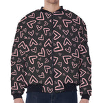 Cute Pink Heart Pattern Print Zip Sleeve Bomber Jacket