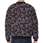 Cute Pink Heart Pattern Print Zip Sleeve Bomber Jacket