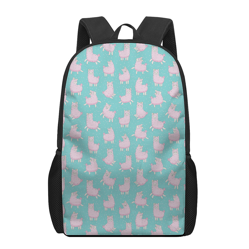 Cute Pink Llama Pattern Print 17 Inch Backpack