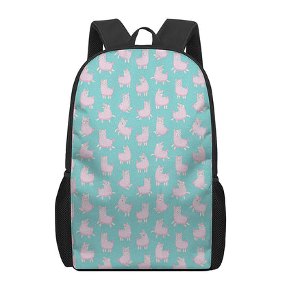 Cute Pink Llama Pattern Print 17 Inch Backpack