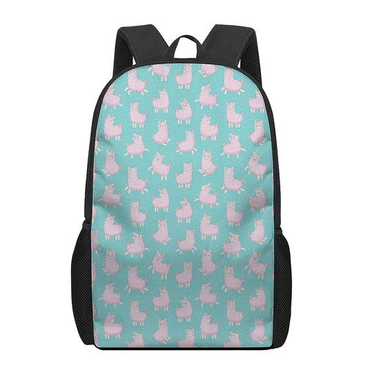 Cute Pink Llama Pattern Print 17 Inch Backpack