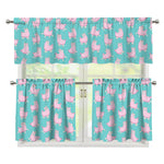 Cute Pink Llama Pattern Print 3 Piece Kitchen Curtains