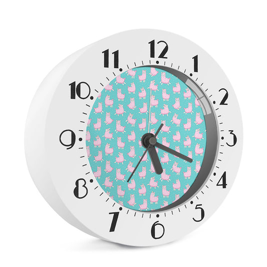 Cute Pink Llama Pattern Print Alarm Clock