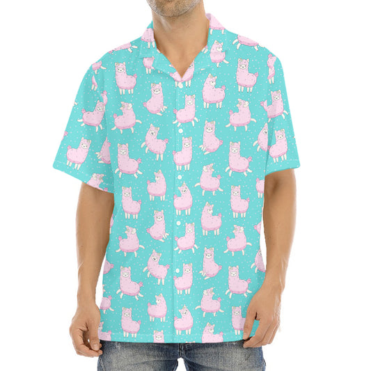 Cute Pink Llama Pattern Print Aloha Shirt