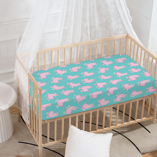 Cute Pink Llama Pattern Print Baby Crib Sheet