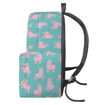 Cute Pink Llama Pattern Print Backpack