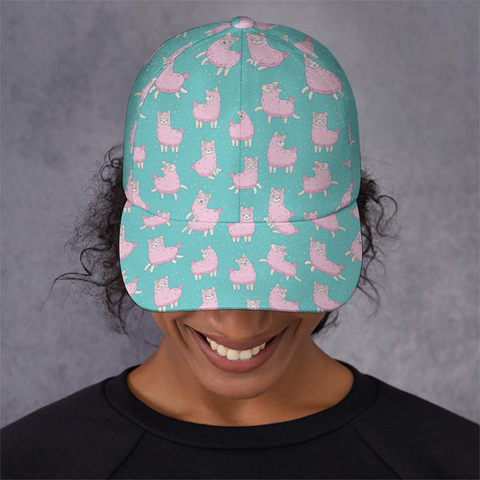 Cute Pink Llama Pattern Print Baseball Cap