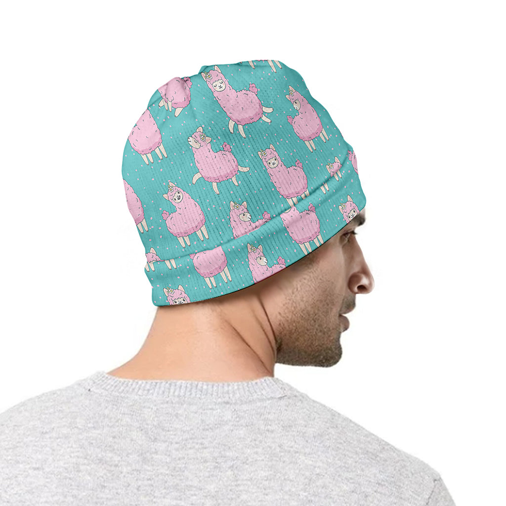 Cute Pink Llama Pattern Print Beanie