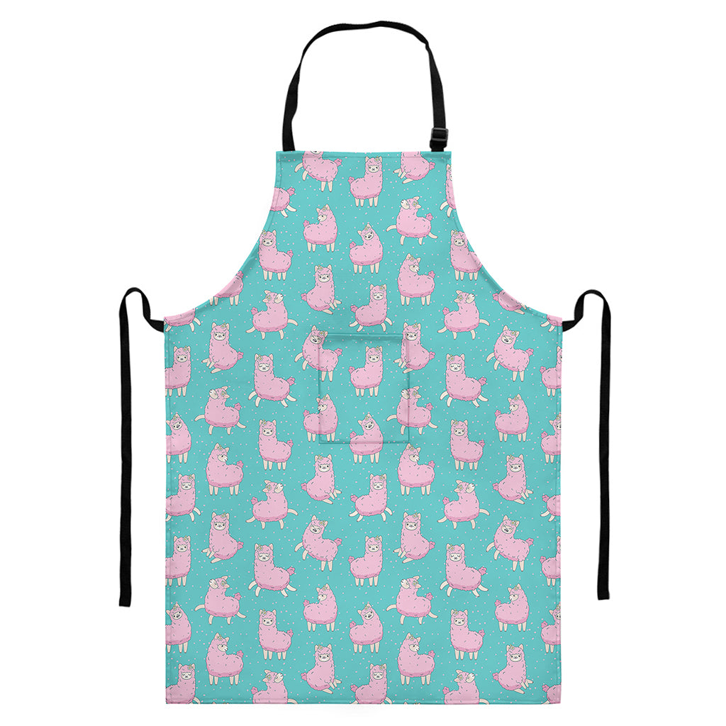 Cute Pink Llama Pattern Print Bib Apron With Pocket