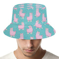 Cute Pink Llama Pattern Print Bucket Hat