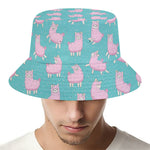 Cute Pink Llama Pattern Print Bucket Hat