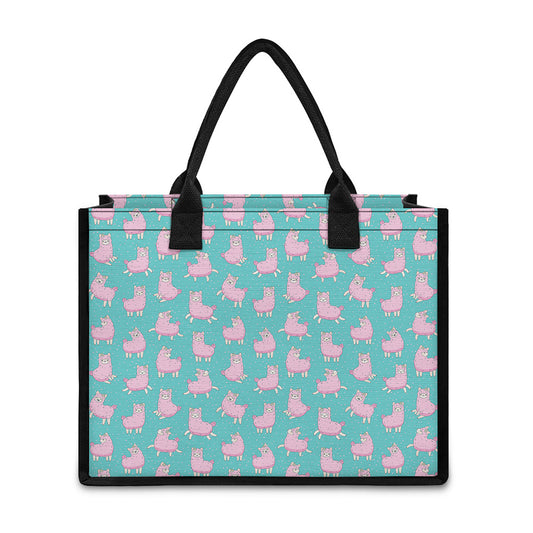Cute Pink Llama Pattern Print Canvas Tote Bag