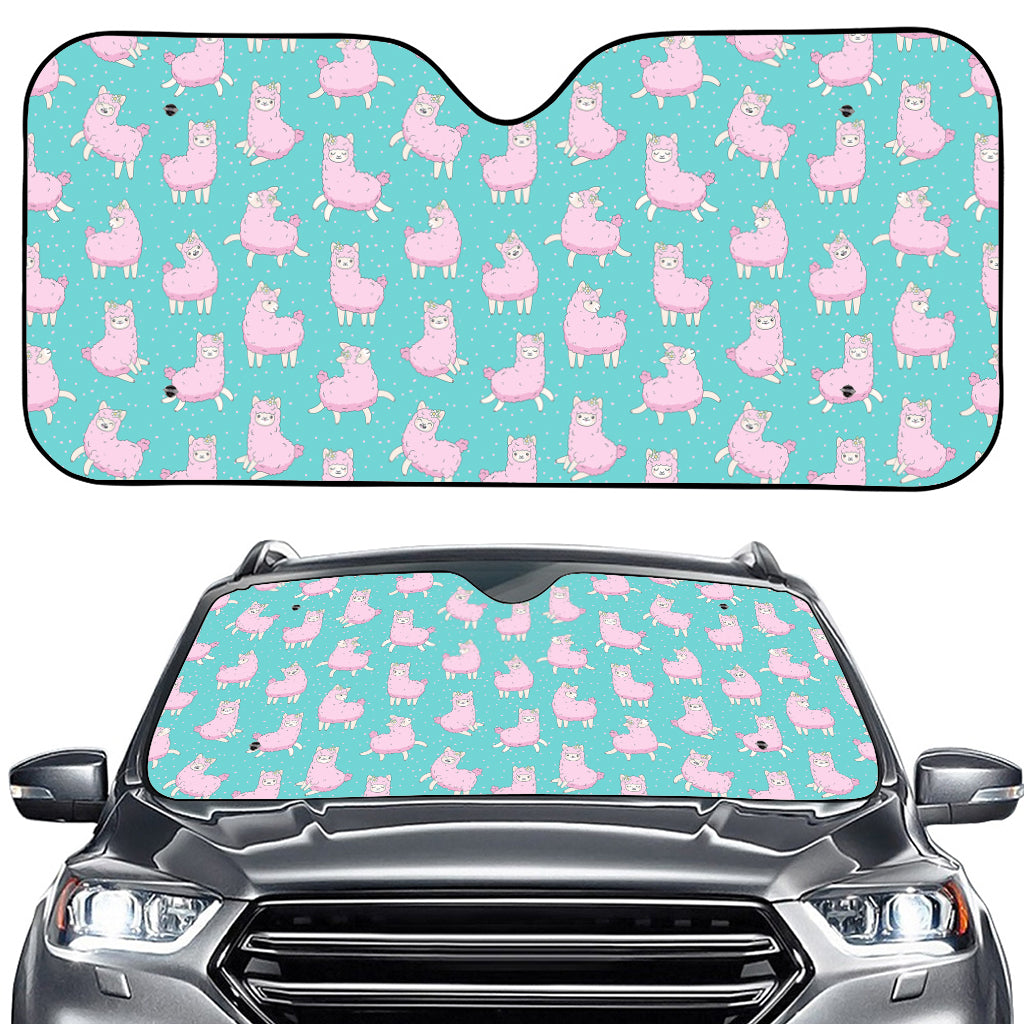 Cute Pink Llama Pattern Print Car Windshield Sun Shade