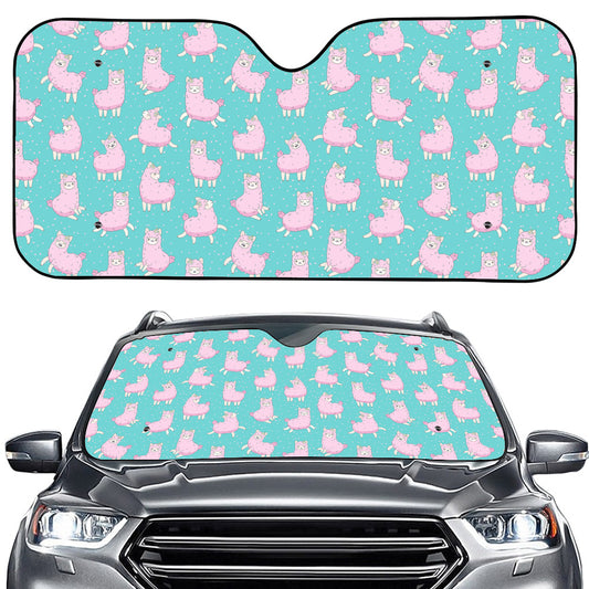 Cute Pink Llama Pattern Print Car Windshield Sun Shade