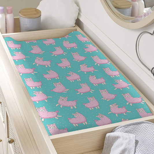 Cute Pink Llama Pattern Print Changing Pad Cover