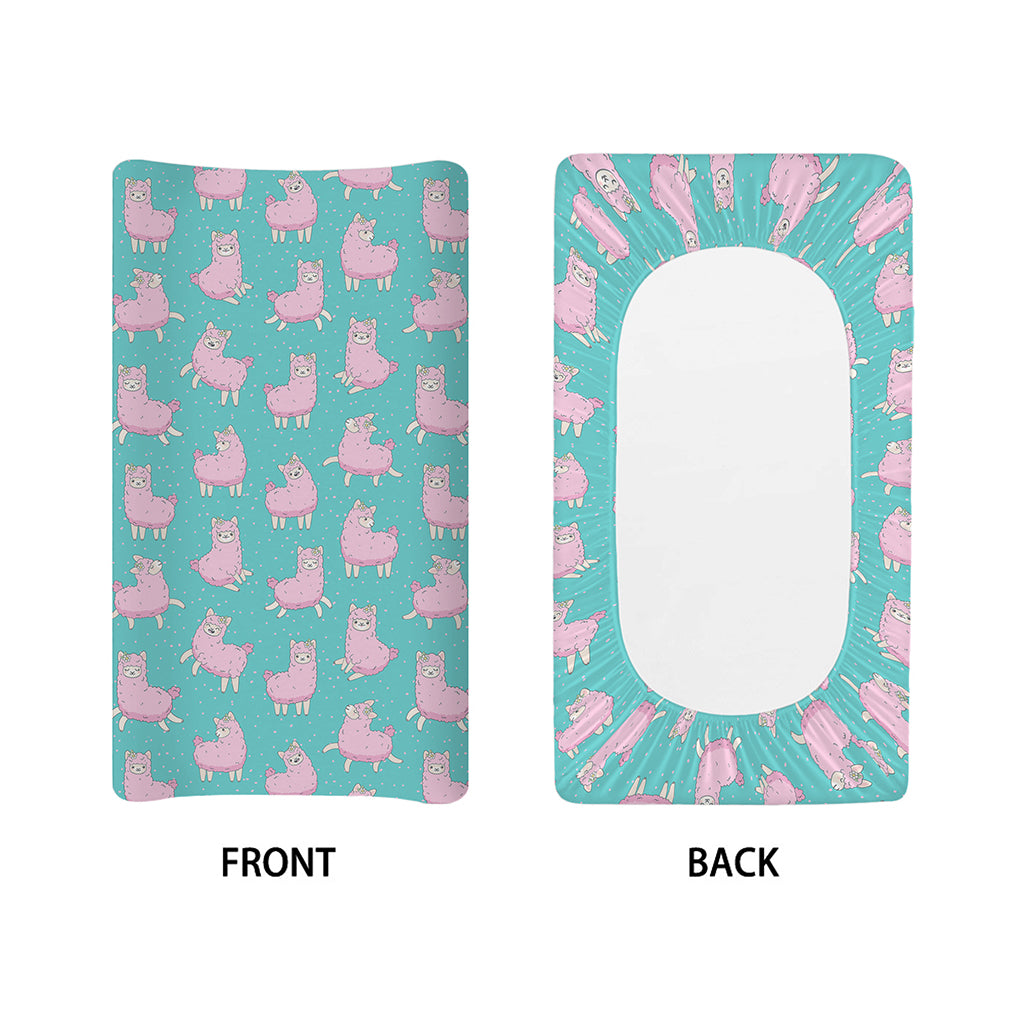 Cute Pink Llama Pattern Print Changing Pad Cover