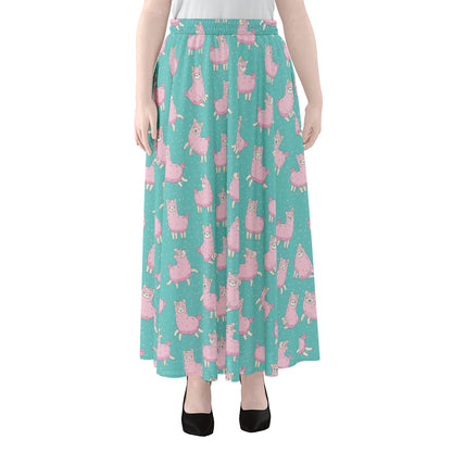 Cute Pink Llama Pattern Print Chiffon Maxi Skirt