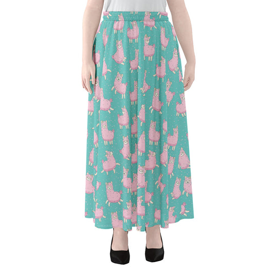 Cute Pink Llama Pattern Print Chiffon Maxi Skirt