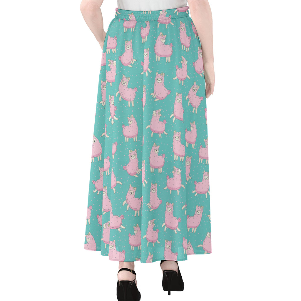 Cute Pink Llama Pattern Print Chiffon Maxi Skirt