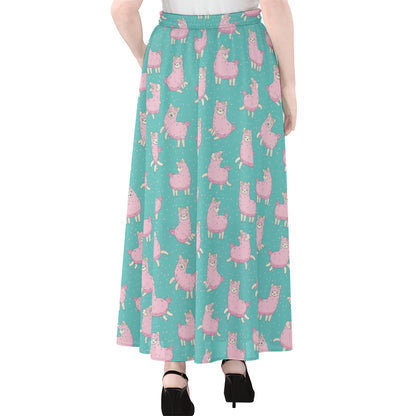Cute Pink Llama Pattern Print Chiffon Maxi Skirt