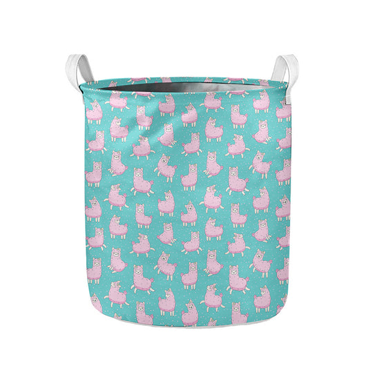 Cute Pink Llama Pattern Print Collapsible Laundry Basket