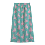 Cute Pink Llama Pattern Print Cotton Front Slit Maxi Skirt