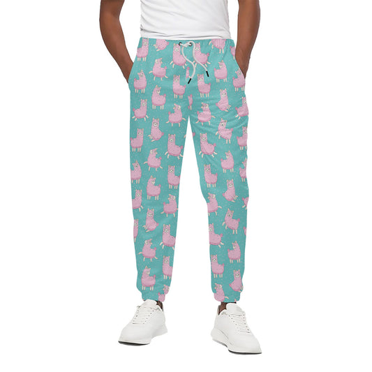 Cute Pink Llama Pattern Print Cotton Pants