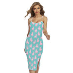 Cute Pink Llama Pattern Print Cross Back Cami Dress