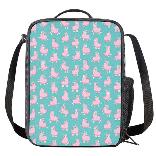 Cute Pink Llama Pattern Print Crossbody Lunch Bag