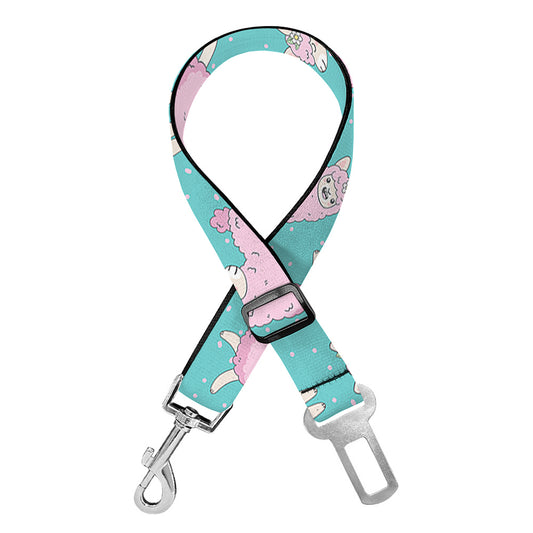 Cute Pink Llama Pattern Print Dog Seat Belt