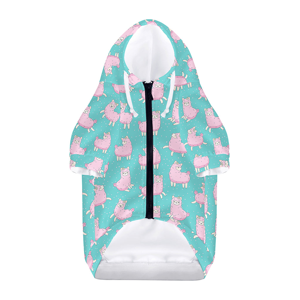 Cute Pink Llama Pattern Print Dog Zip Up Hoodie