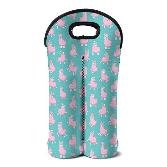 Cute Pink Llama Pattern Print Double Neoprene Wine Tote